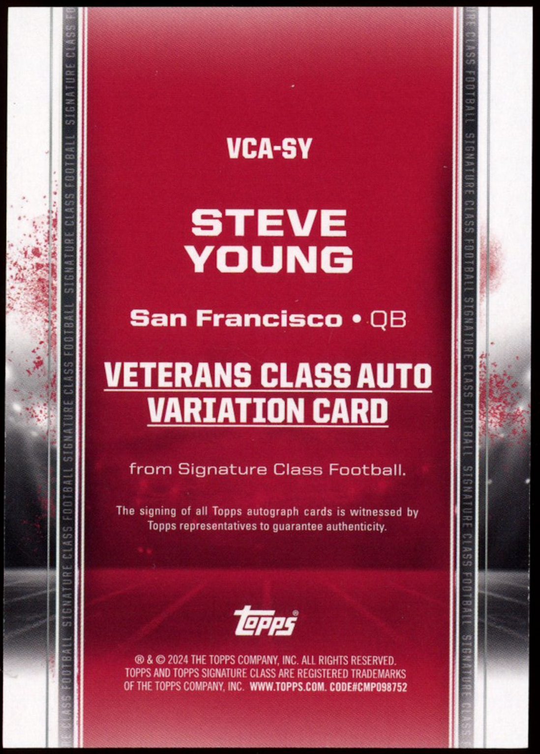 STEVE YOUNG 2024 Topps Signature Class Veteran Auto Variation Red /25 49ers
