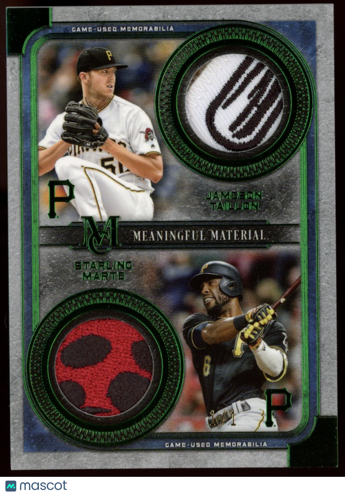 STARLING MARTE TAILLON 2019 Topps Museum Collection Dual Patch 1/1 Pirates