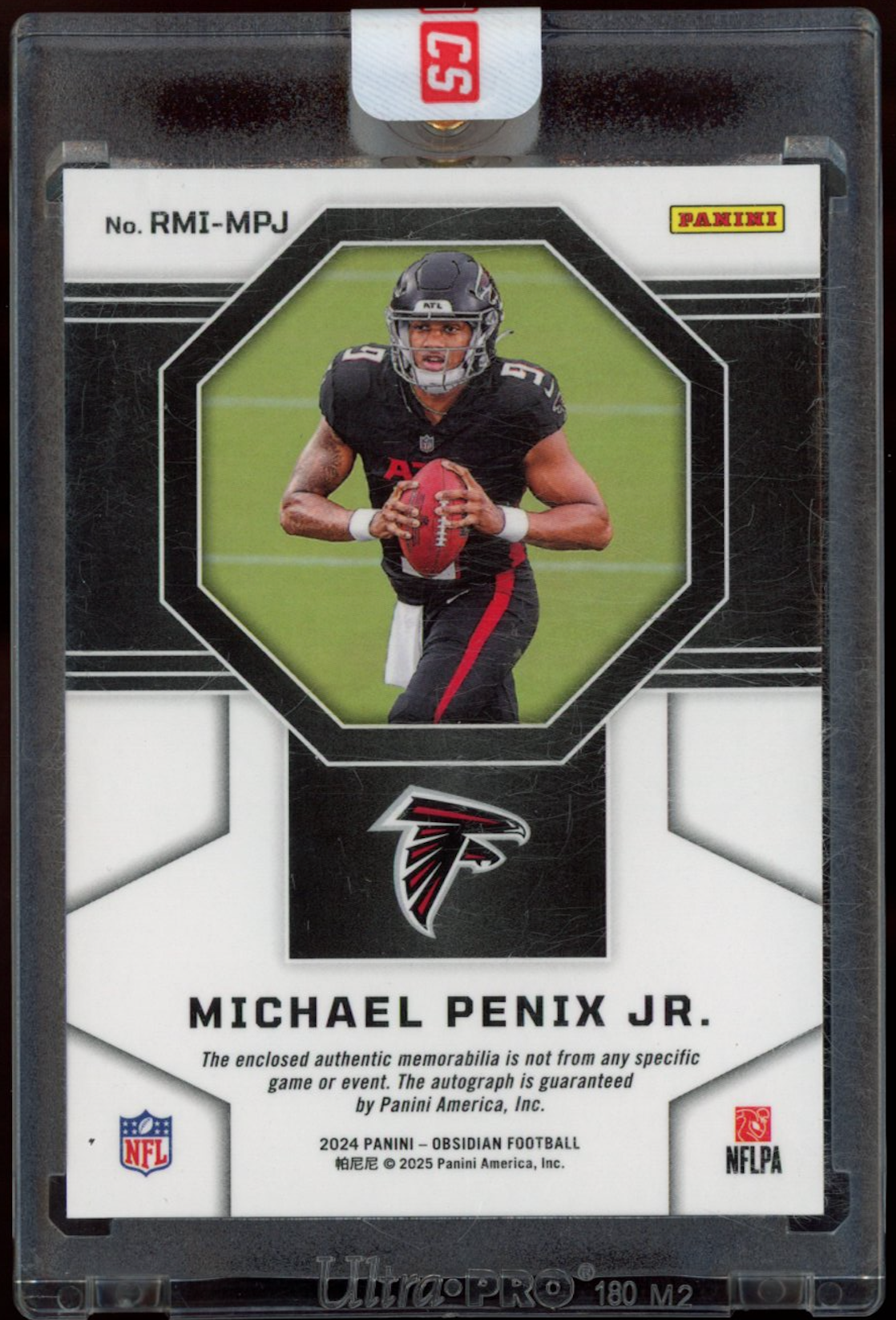 MICHAEL PENIX JR. 2024 Panini Obsidian Rookie Dual Patch Auto Contra SSP Falcons