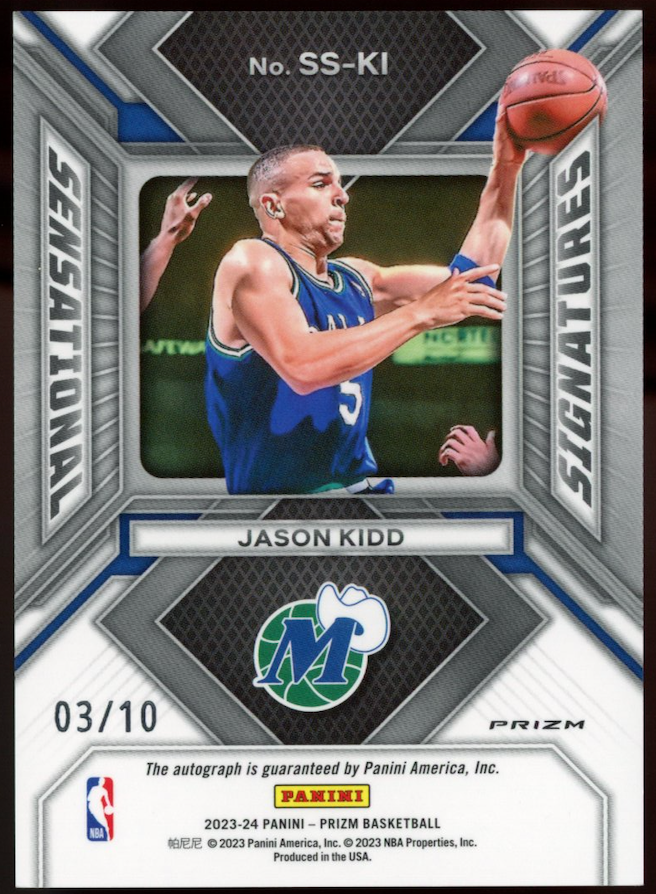 JASON KIDD 2023-24 Panini Prizm Sensational Signatures Gold Auto /10 Mavericks