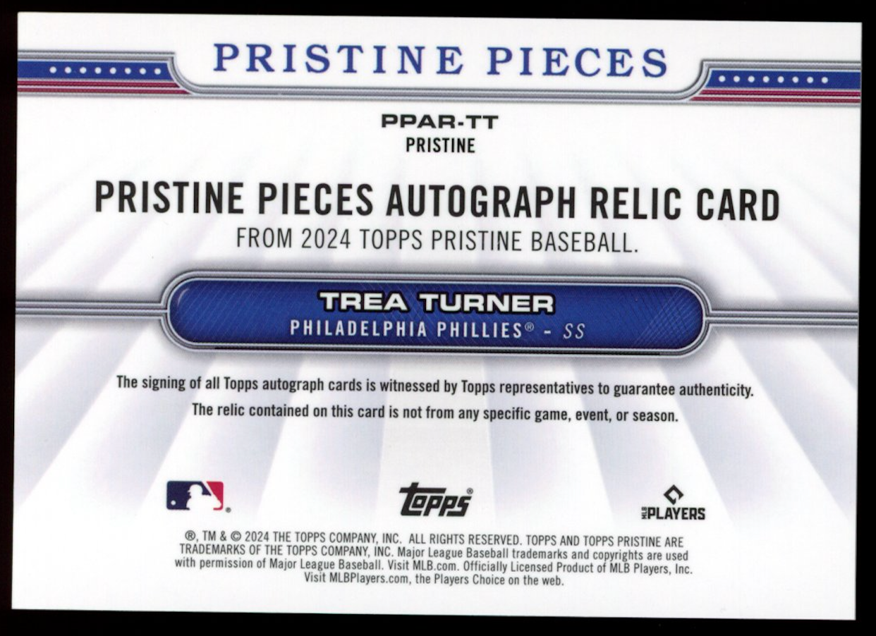 TREA TURNER 2024 Topps Pristine Pieces Autograph Relic Patch Auto /99 Phillies