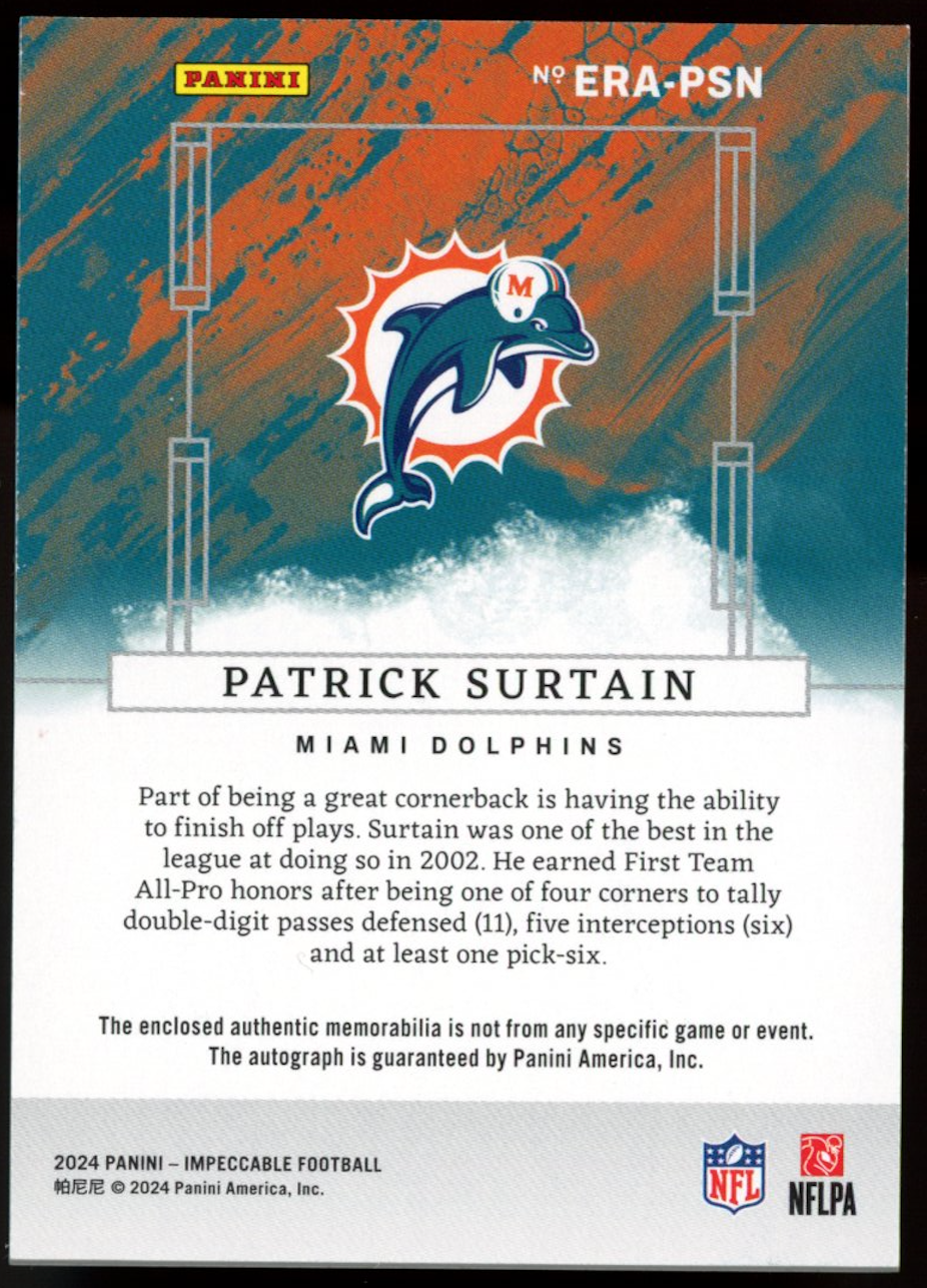 PATRICK SURTAIN 2024 Panini Impeccable Elegance Retired Patch Auto /15 Dolphins