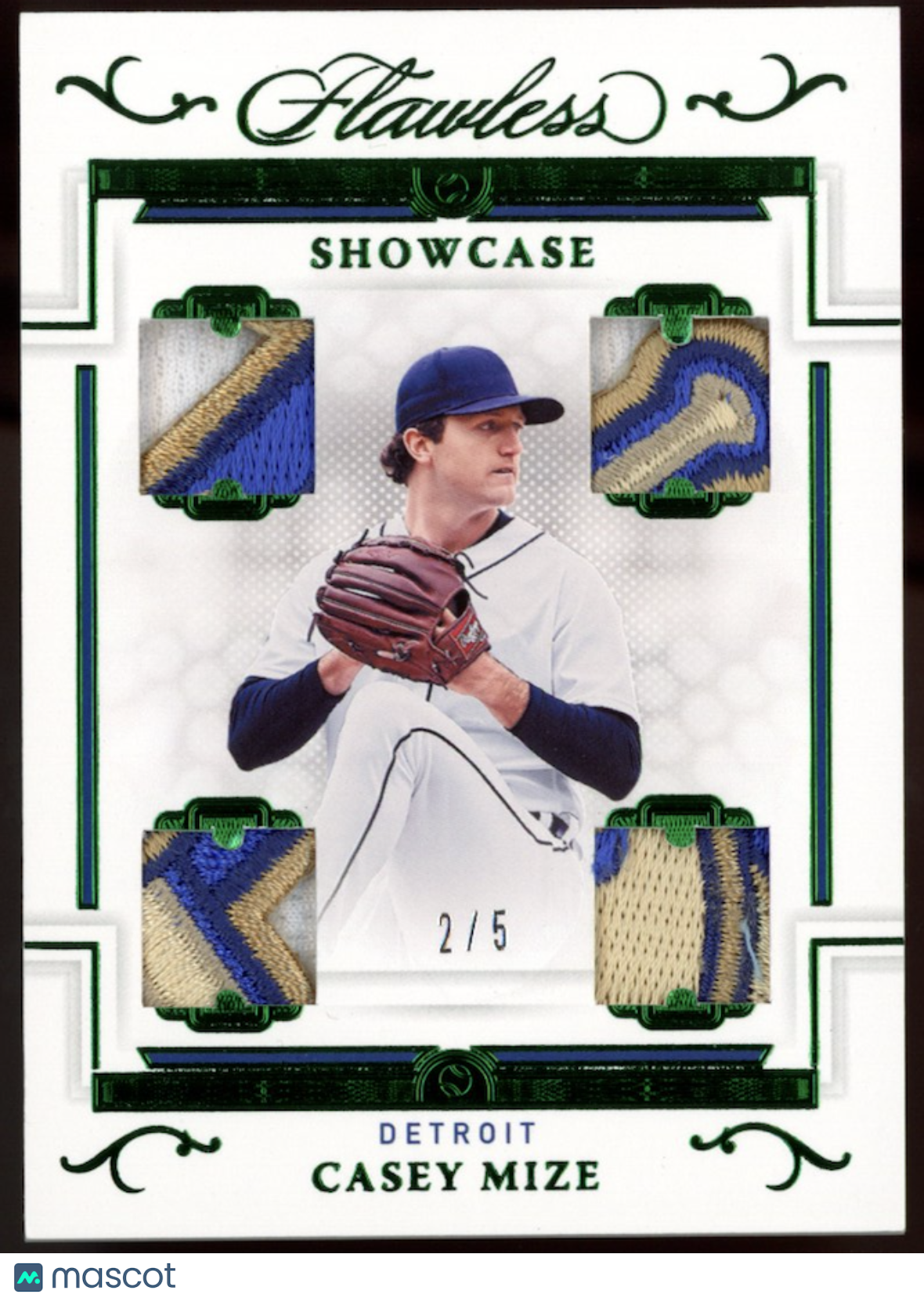 CASEY MIZE 2022 Panini Flawless Showcase Quad Patch Emerald /5 Rookie Tigers