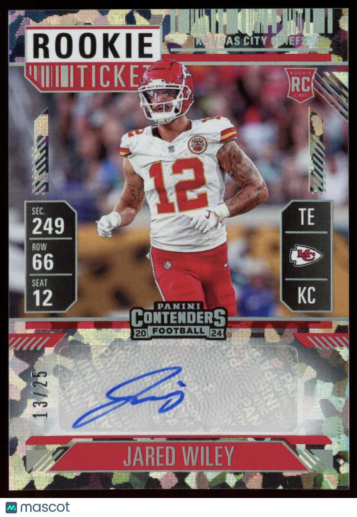 JARED WILEY 2024 Panini Contenders Rookie Ticket Cracked Ice Auto /25 #187