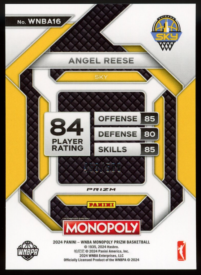 ANGEL REESE 2024 Panini Prizm Monopoly WNBA Gold Millionaire Shimmer /500 Rookie