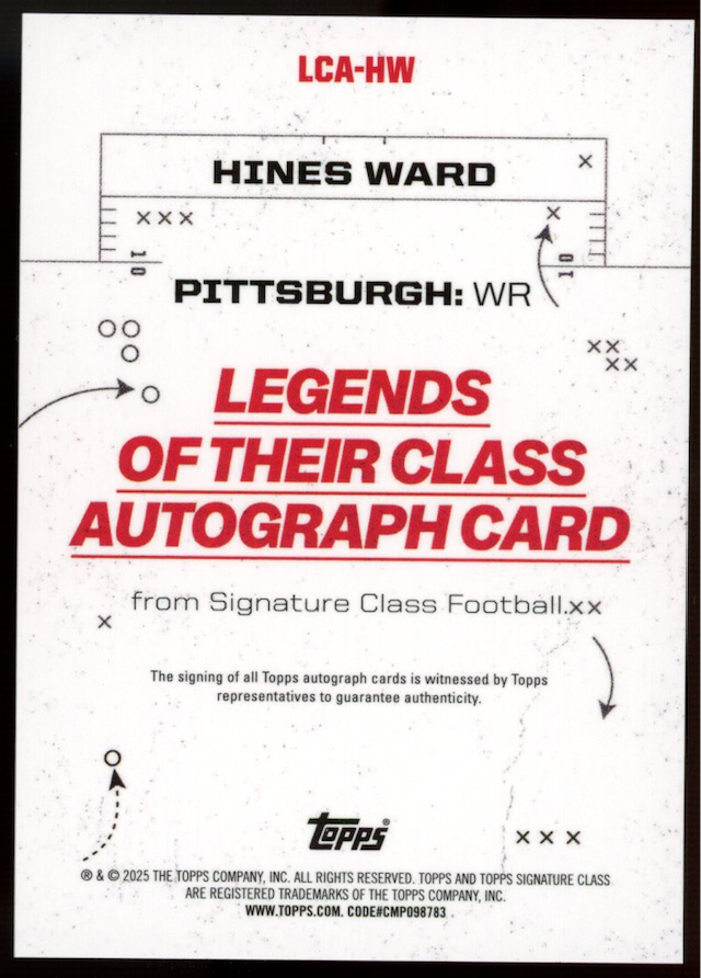 HINES WARD 2024 Topps Signature Class Legends Auto Orange /25 #LCA-HW Steelers
