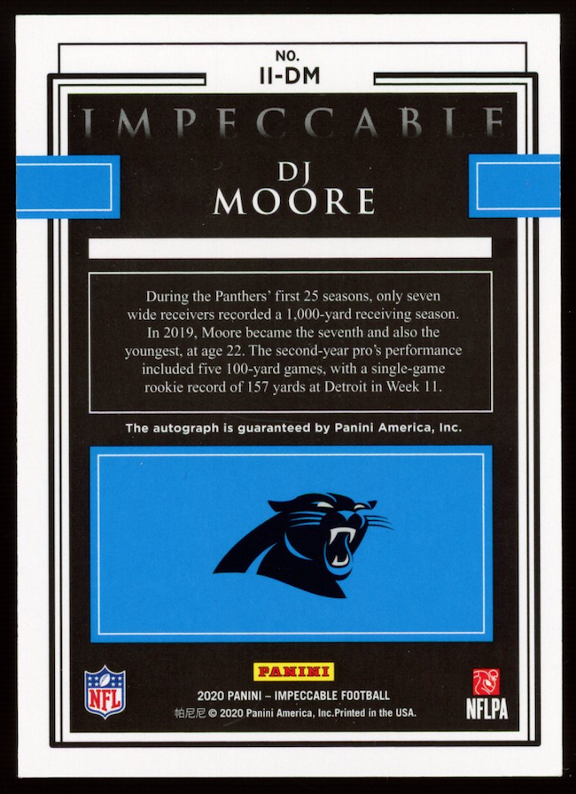 DJ MOORE 2020 Panini Impeccable Indelible Ink Auto /75 #II-DM Panthers