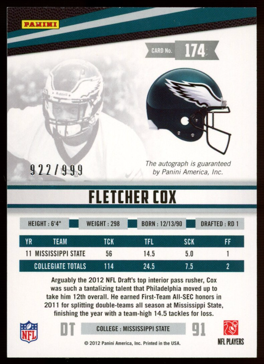 FLETCHER COX 2012 Panini Rookies & Stars Rookie Auto /999 #174 Eagles