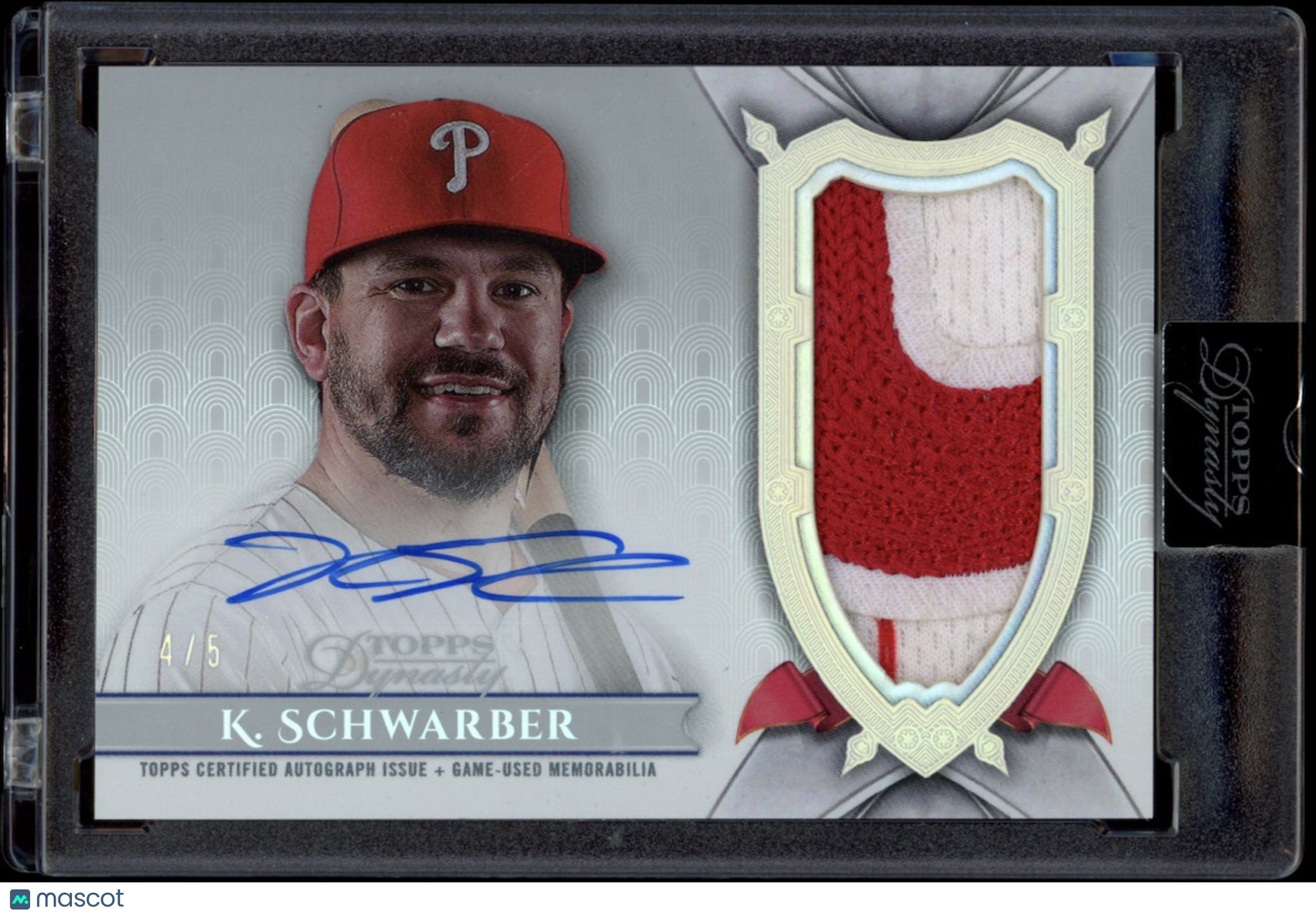 KYLE SCHWARBER 2024 Topps Dynasty Game Used Patch Auto /5 Phillies #DAP-KS5