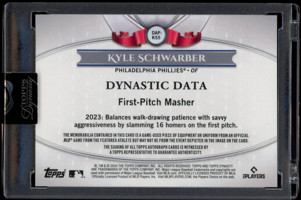 KYLE SCHWARBER 2024 Topps Dynasty Game Used Patch Auto /5 Phillies #DAP-KS5