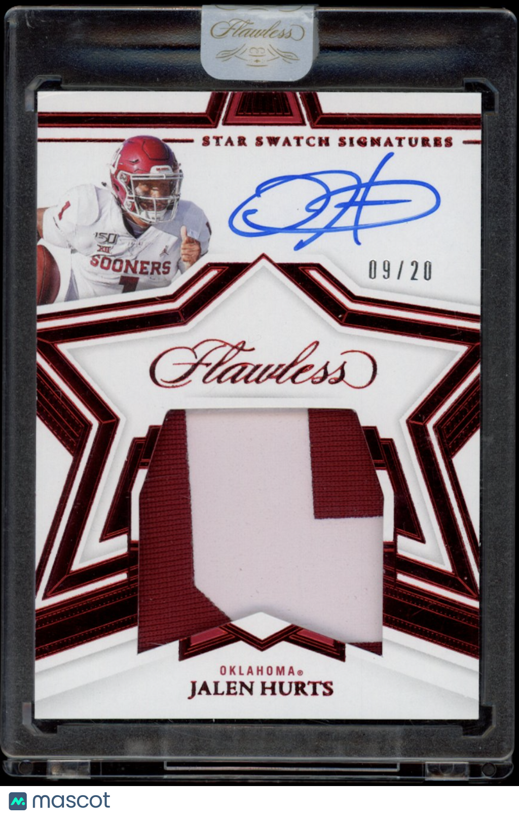 JALEN HURTS 2022 Panini Flawless Collegiate Star Swatch Patch Auto Ruby /20