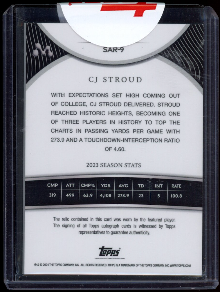 CJ STROUD 2024 Topps Mercury Rookie Patch Relic Auto /10 #SAR-9 Texans