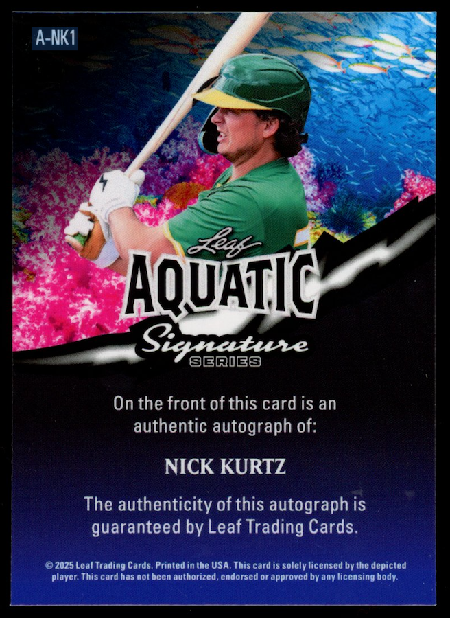 NICK KURTZ 2025 Leaf Aquatic Signature Series 1/1 Rookie Auto Oakland Athletics