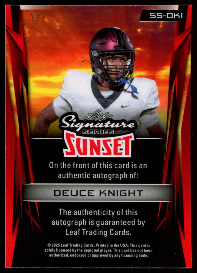 DEUCE KNIGHT 2025 Leaf Signature Series Sunset Auto 1/1 #SS-DK1 Auburn Tigers