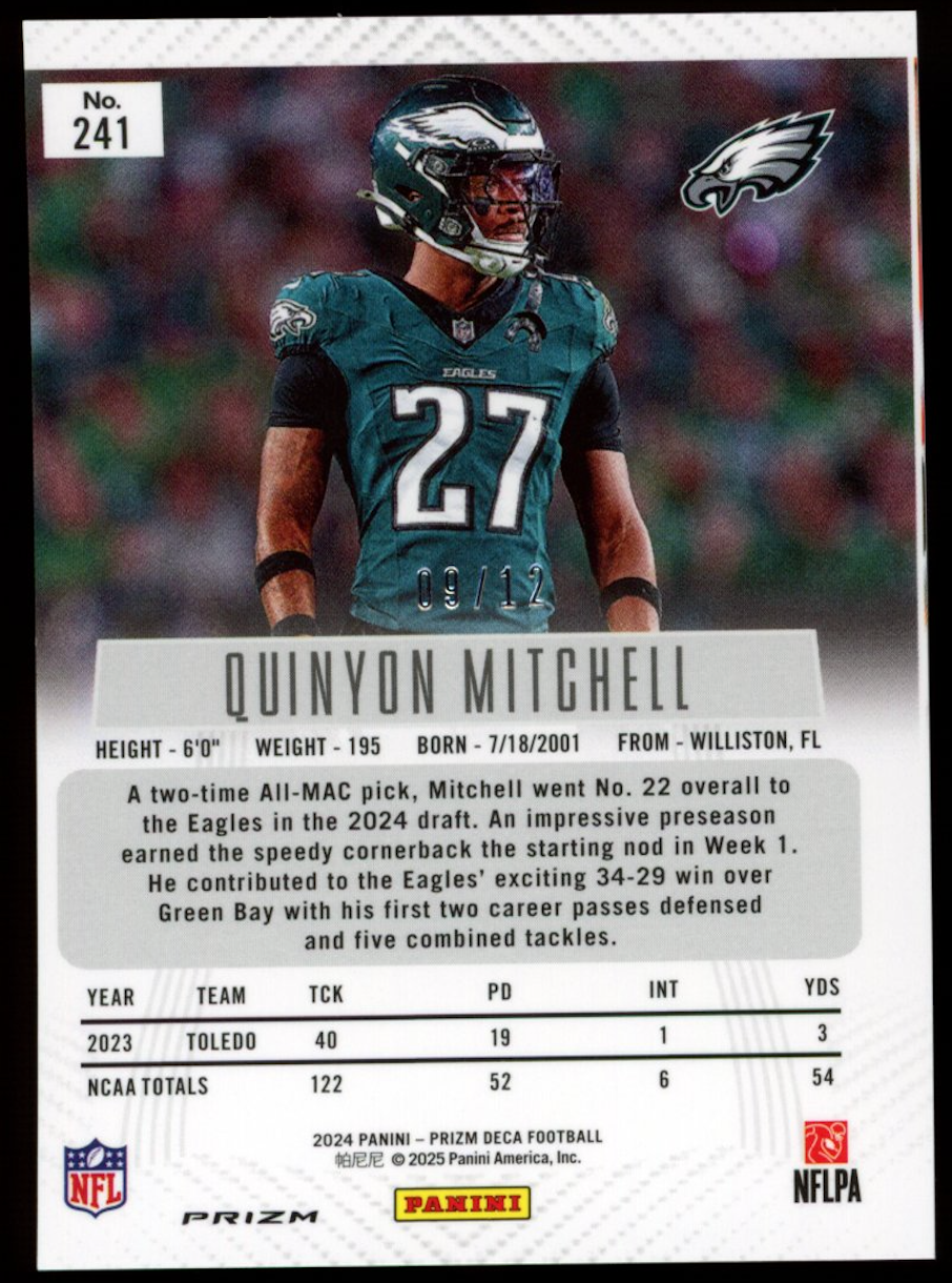 QUINYON MITCHELL 2024 Panini Prizm Deca Green Shimmer Rookie FOTL /12 Eagles