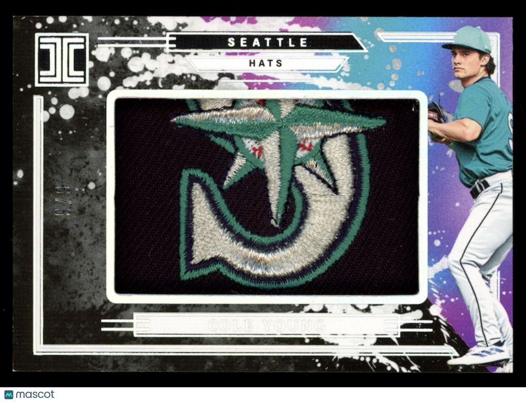 COLE YOUNG 2025 Panini Impeccable Jumbo Patch Hats Logo /6 Seattle Mariners