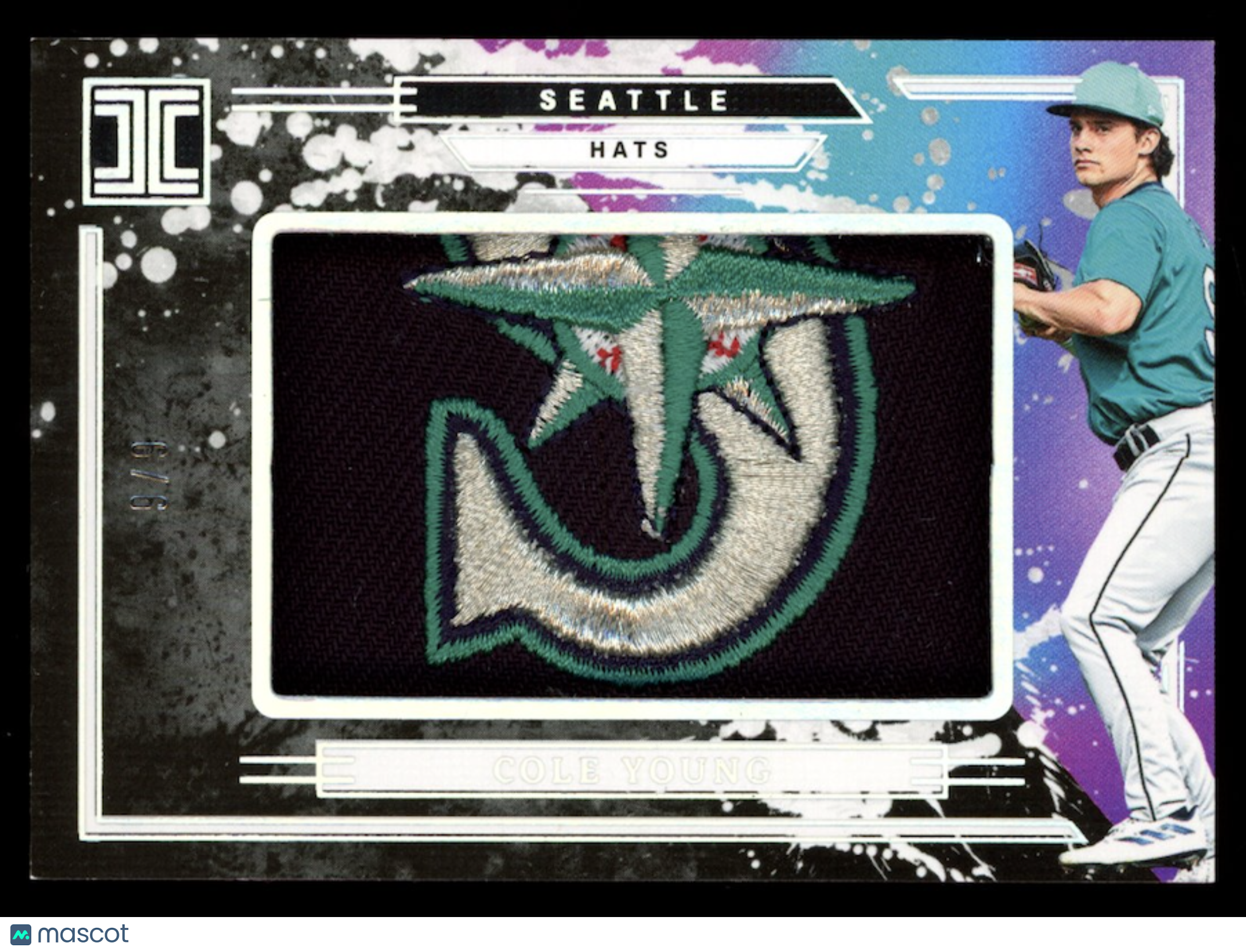 COLE YOUNG 2025 Panini Impeccable Jumbo Patch Hats Logo /6 Seattle Mariners