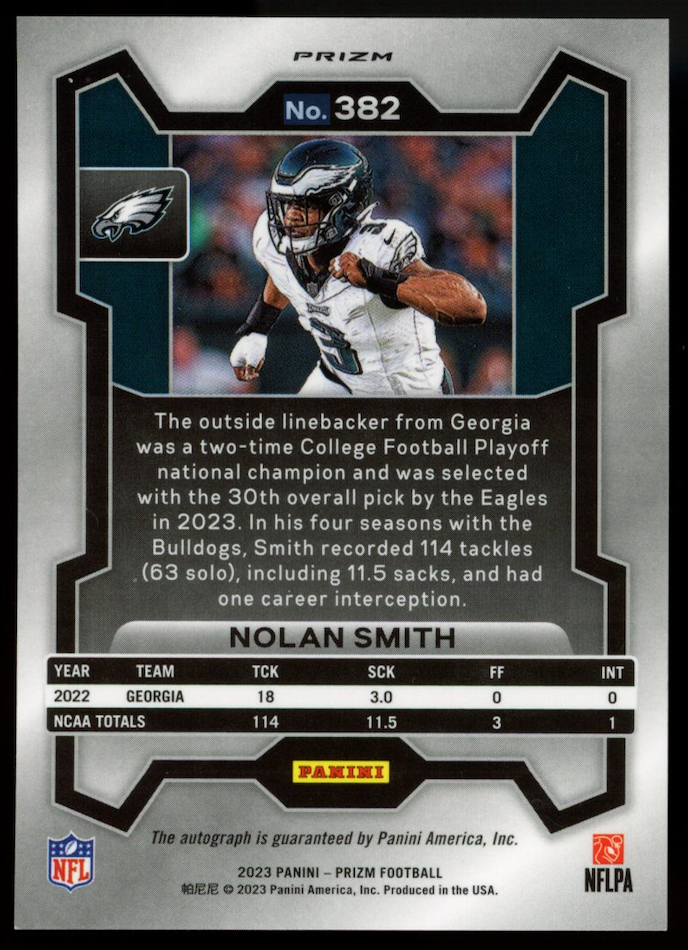 NOLAN SMITH 2023 Panini Prizm Pink Auto #382 Rookie RC Eagles