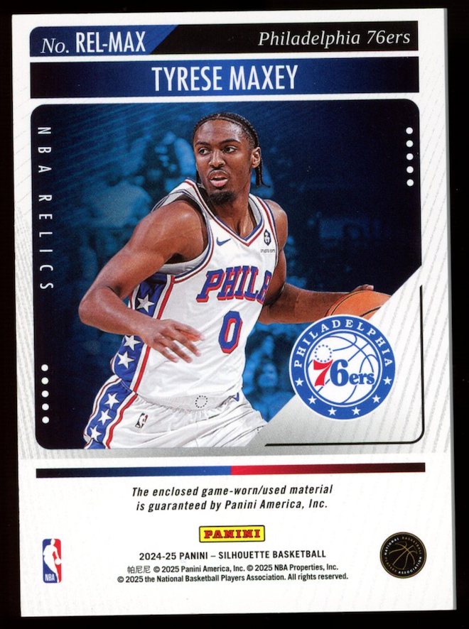 TYRESE MAXEY 2024-25 Panini Silhouette NBA Relics Game Used Patch /10 76ers