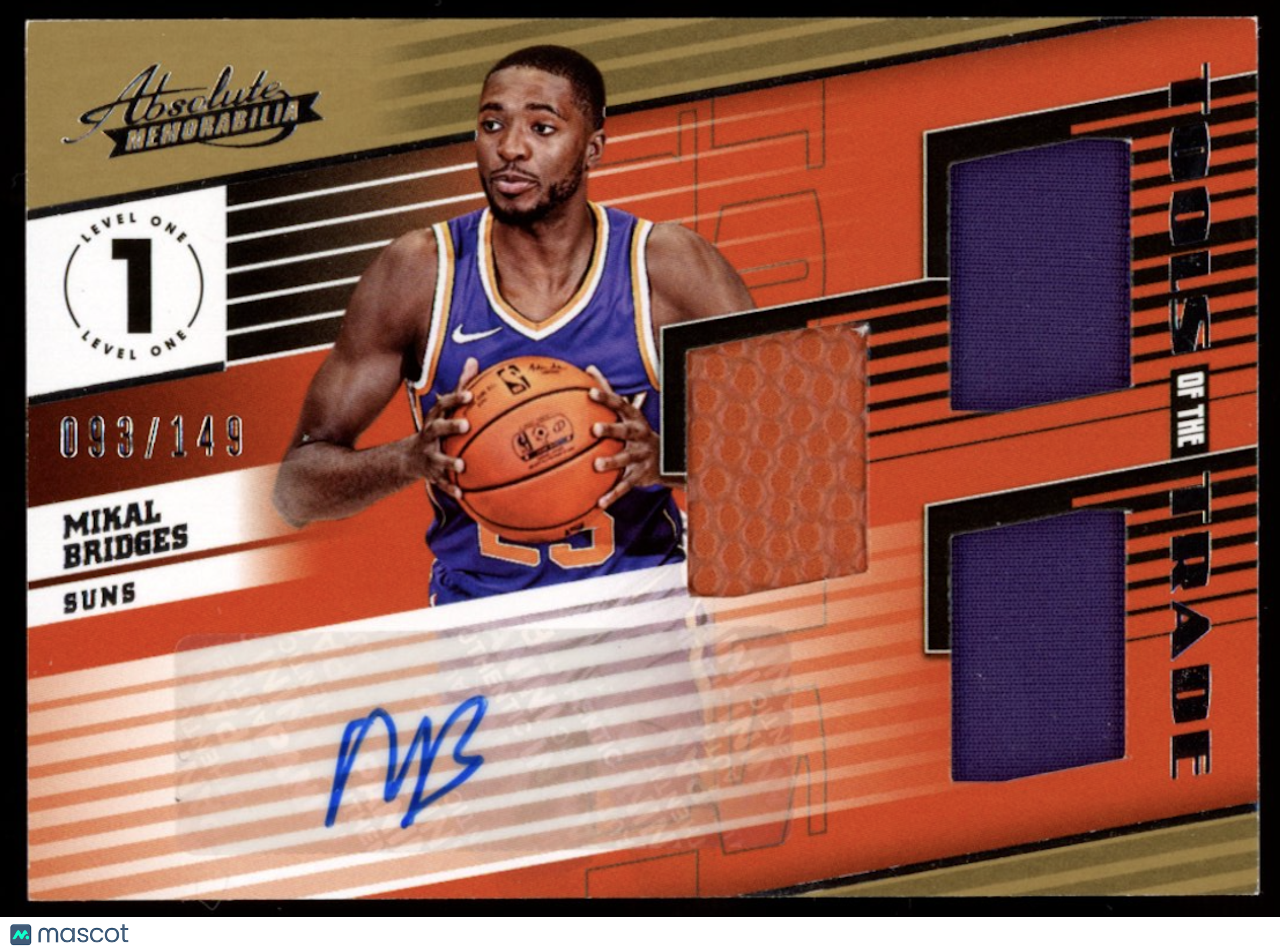 MIKAL BRIDGES 2018-19 Panini Absolute Rookie Patch Auto /149 Suns #T3-MKB