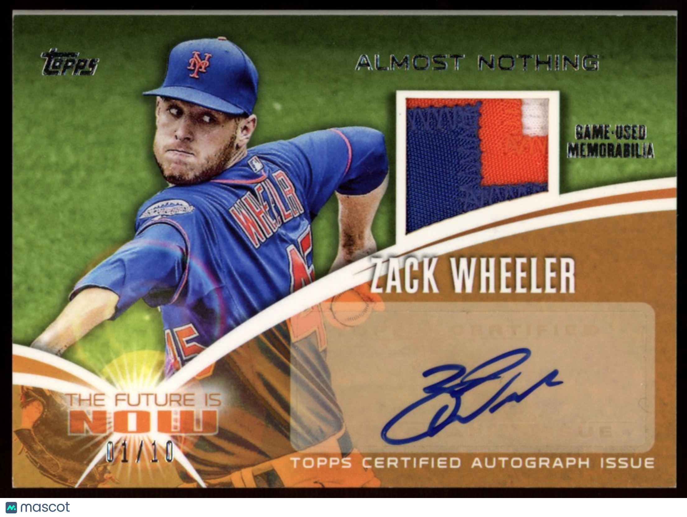 ZACK WHEELER 2014 Topps The Future Is Now Auto Patch Auto /10 Mets