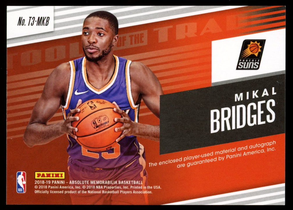 MIKAL BRIDGES 2018-19 Panini Absolute Rookie Patch Auto /149 Suns #T3-MKB