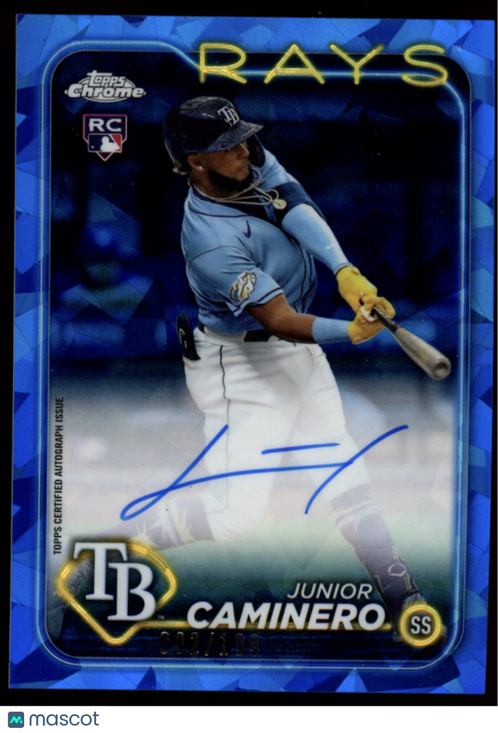 JUNIOR CAMINERO 2023 Topps Chrome Sapphire Rookie Auto /199 #USA-JCA Rays