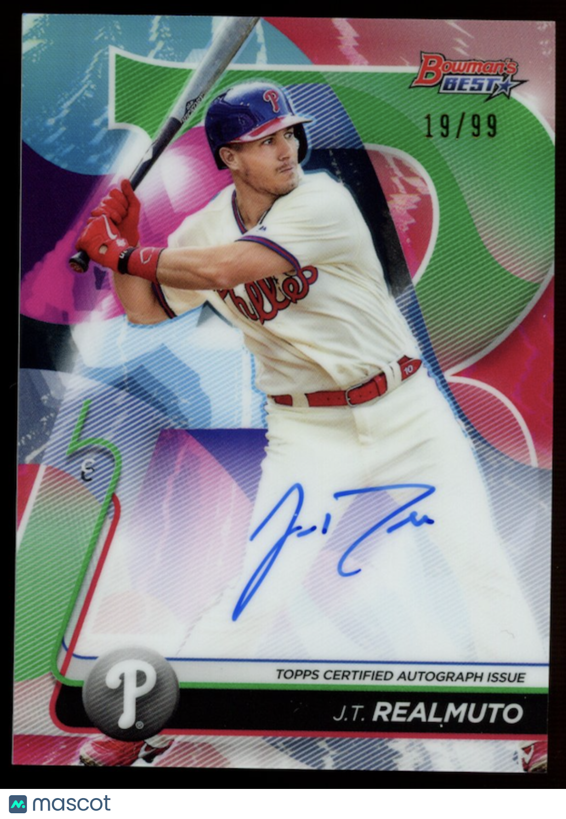 J.T. REALMUTO 2020 Bowman's Best Green Refractor Auto /99 #B20-JT Phillies