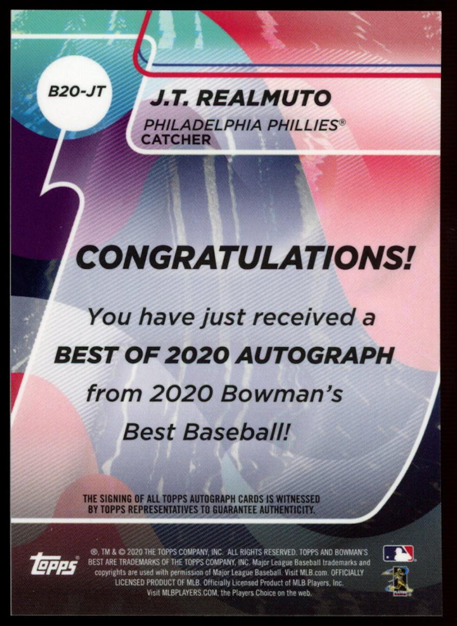 J.T. REALMUTO 2020 Bowman's Best Green Refractor Auto /99 #B20-JT Phillies
