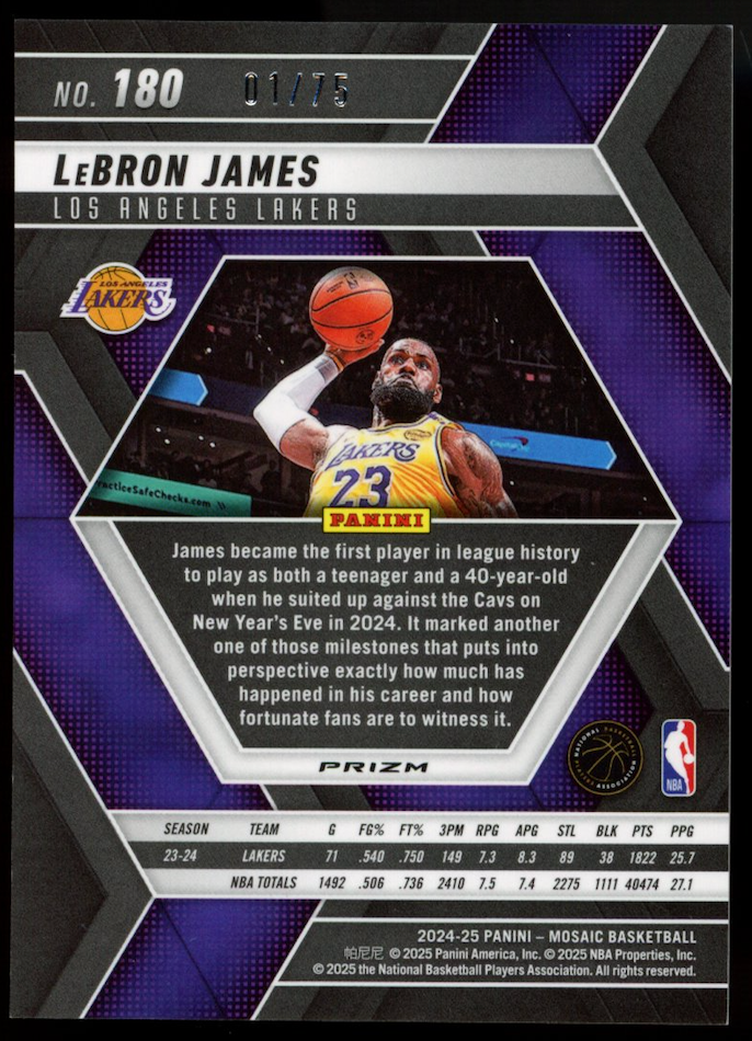 LEBRON JAMES 2024-25 Panini Mosaic Bronze Prizm /75 #180 Los Angeles Lakers
