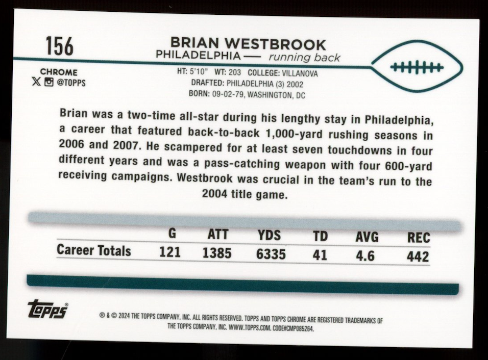 BRIAN WESTBROOK 2024 Topps Chrome Red Refractor /5 #156 Philadelphia Eagles