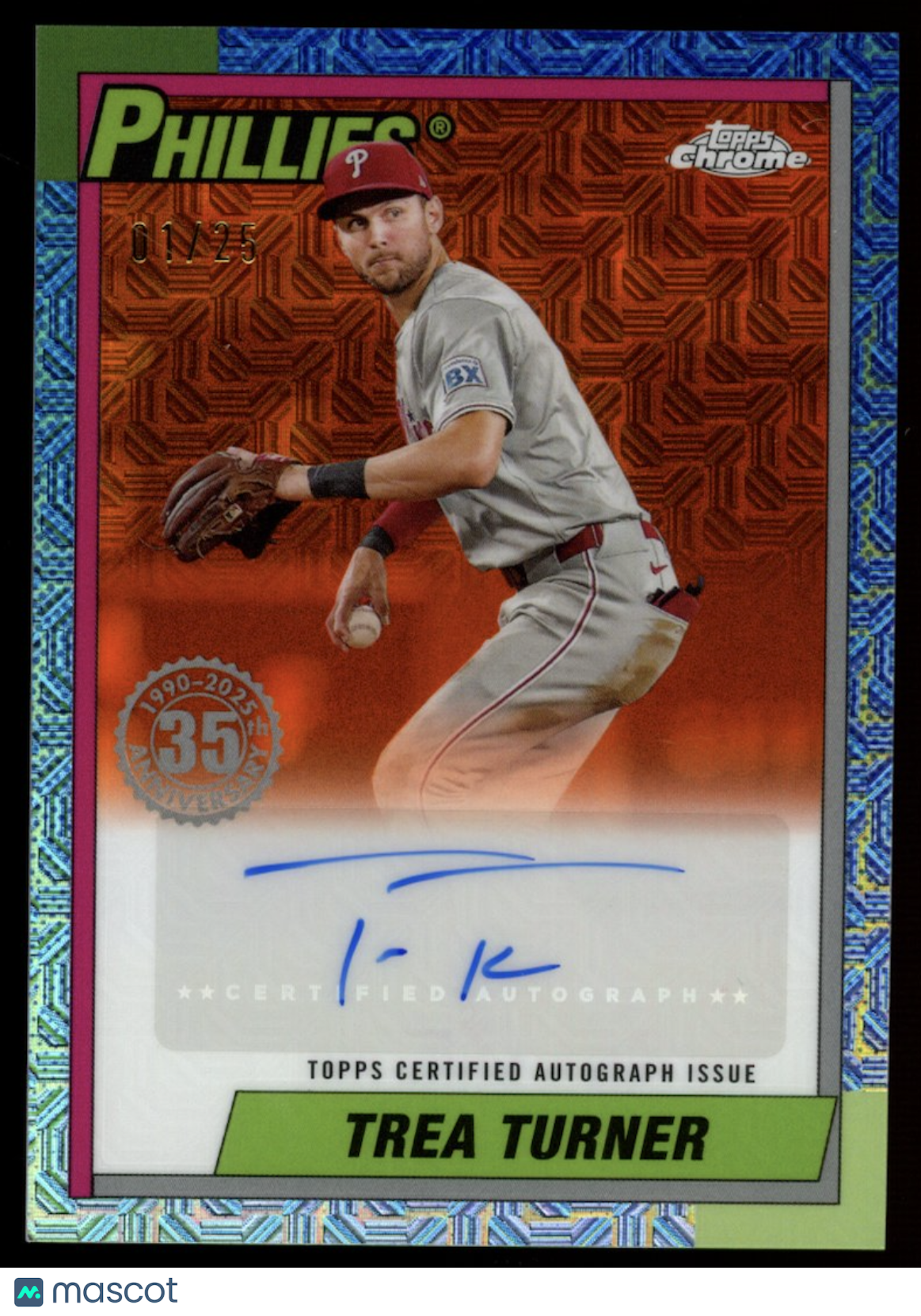 TREA TURNER 2025 Topps Chrome 35th Orange Refractor Auto /25 #TTA-TT Phillies