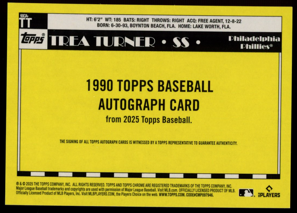 TREA TURNER 2025 Topps Chrome 35th Orange Refractor Auto /25 #TTA-TT Phillies