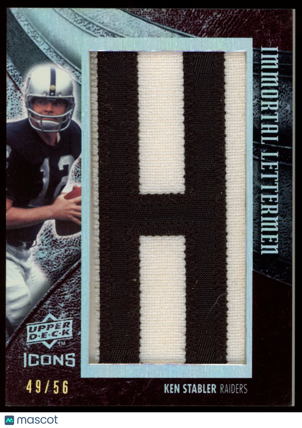 KEN STABLER 2008 Upper Deck Icons Immortal Lettermen #KS28 Letter Patch /56