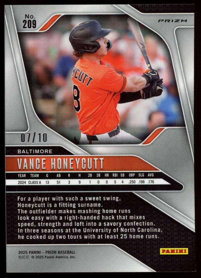 VANCE HONEYCUTT 2025 Panini Prizm Prospect Gold /10 #209 Baltimore Orioles
