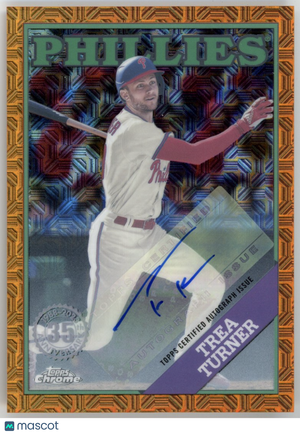 TREA TURNER 2023 Topps Chrome 35th Orange Refractor Auto /25 Phillies #2T88C-89