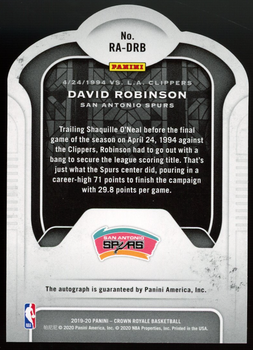 DAVID ROBINSON 2019-20 Panini Crown Royale Regal Achievement Auto /35 #RA-DRB