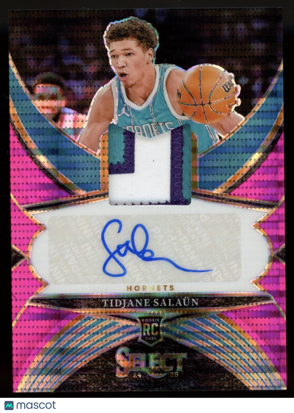 TIDJANE SALAUN 2024-25 Panini Select Rookie Patch Auto Pink Pulsar /15 Hornets