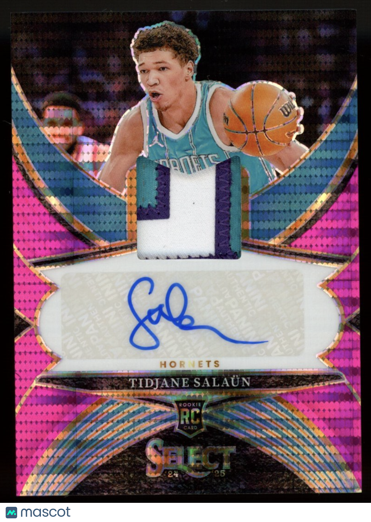 TIDJANE SALAUN 2024-25 Panini Select Rookie Patch Auto Pink Pulsar /15 Hornets