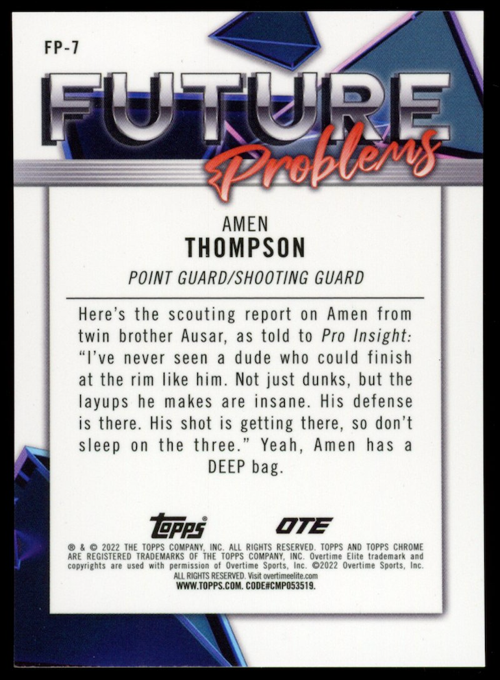 AMEN THOMPSON 2021-22 Topps Chrome OTE Future Problems Orange Refractor /25 #FP7