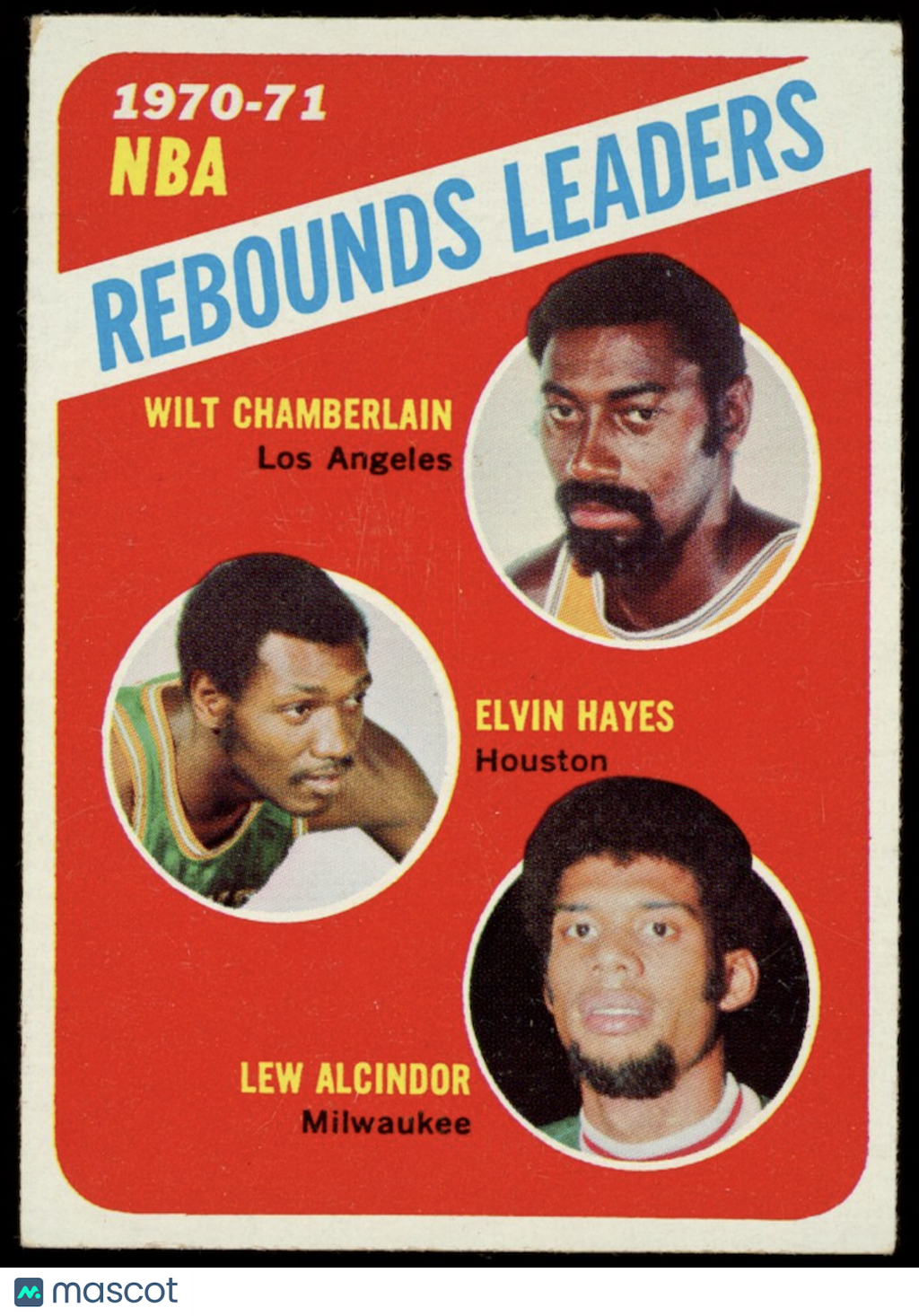 WILT CHAMBERLAIN HAYES ALCINDOR 1971-72 Topps NBA Rebound Leaders #142