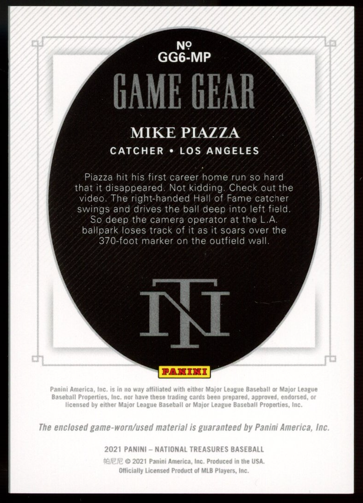 MIKE PIAZZA 2021 Panini National Treasures Game Gear Six Patch /49 #GG6-MP