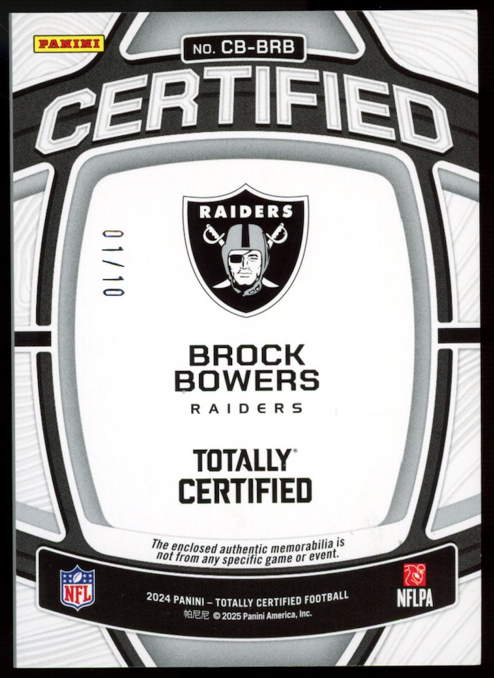 BROCK BOWERS 2024 Panini Totally Certified Baller Rookie Patch Gold /10 Raiders