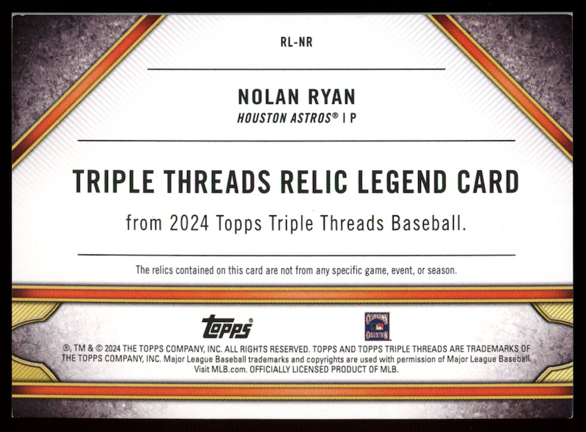 NOLAN RYAN 2024 Topps Triple Threads Relic Legend Patch Emerald /18 Astros