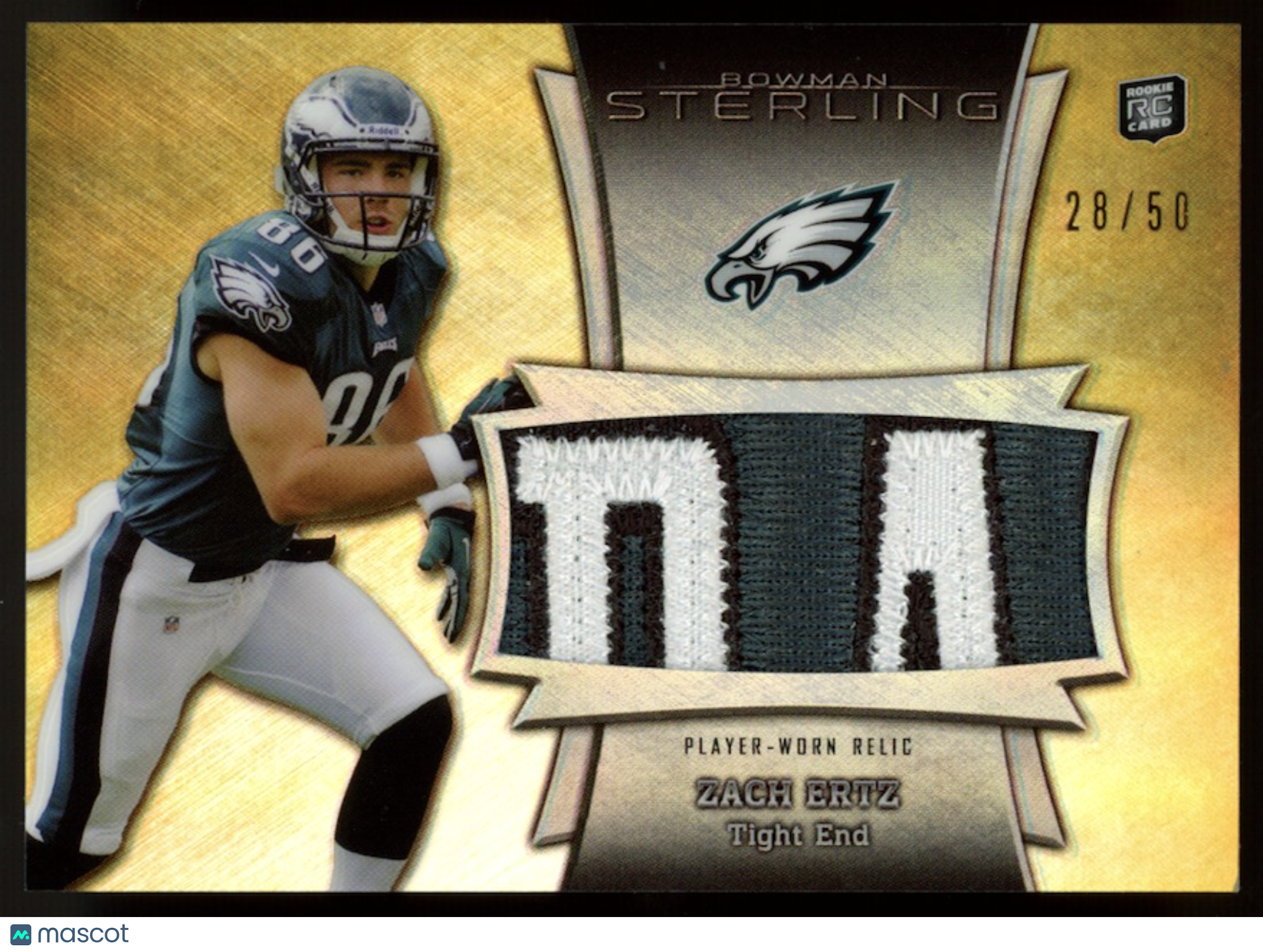 ZACH ERTZ 2013 Bowman Sterling Rookie Jumbo Jersey Patch Gold /50 Eagles