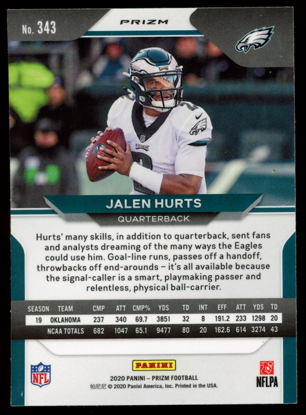 JALEN HURTS 2020 Panini Prizm Red White & Blue Rookie #343 Eagles