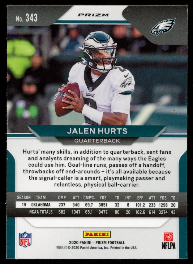 JALEN HURTS 2020 Panini Prizm Red White & Blue Rookie #343 Eagles