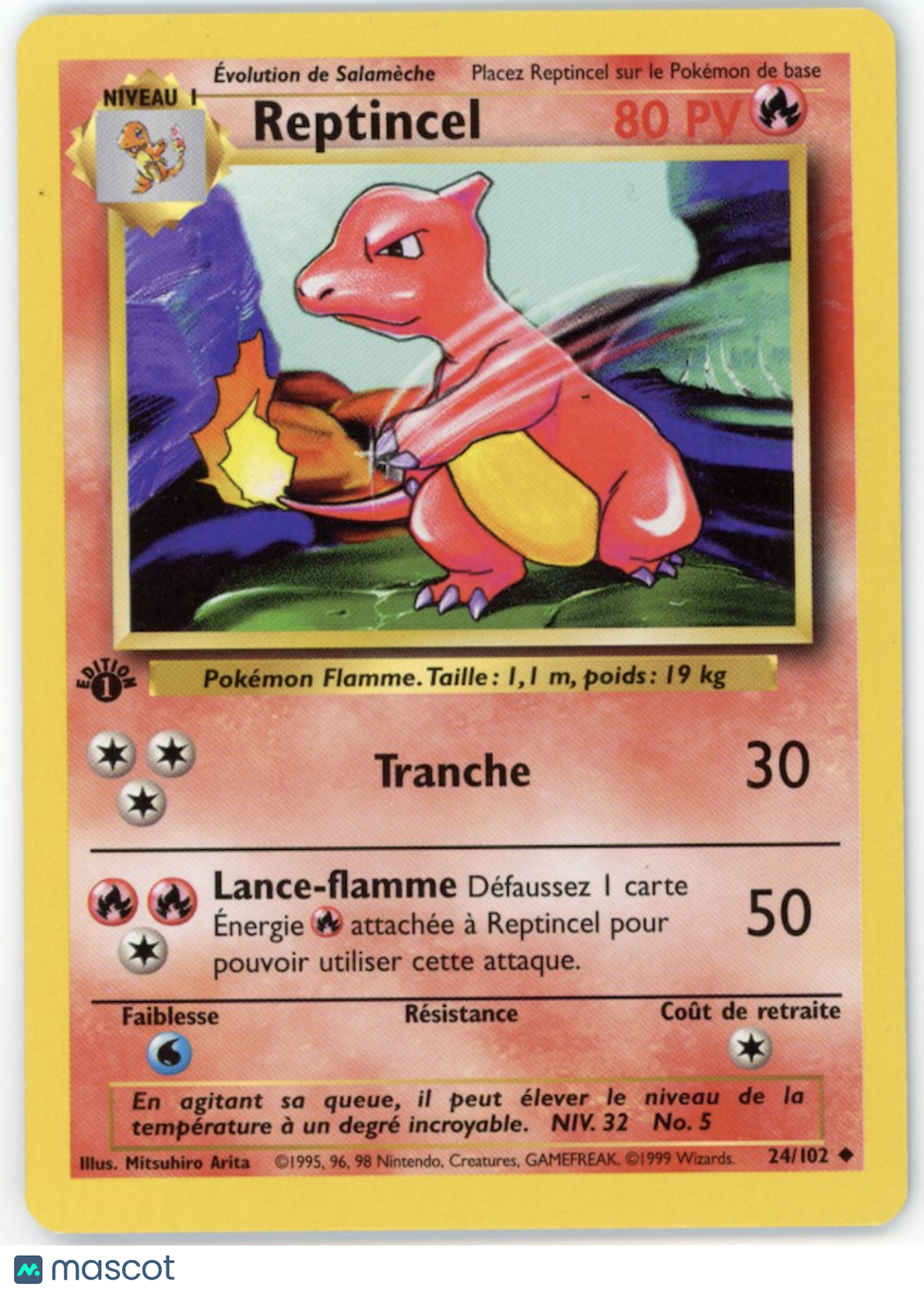 CHARMELEON 1999 Pokemon French 1st Edition Reptincel #24/102