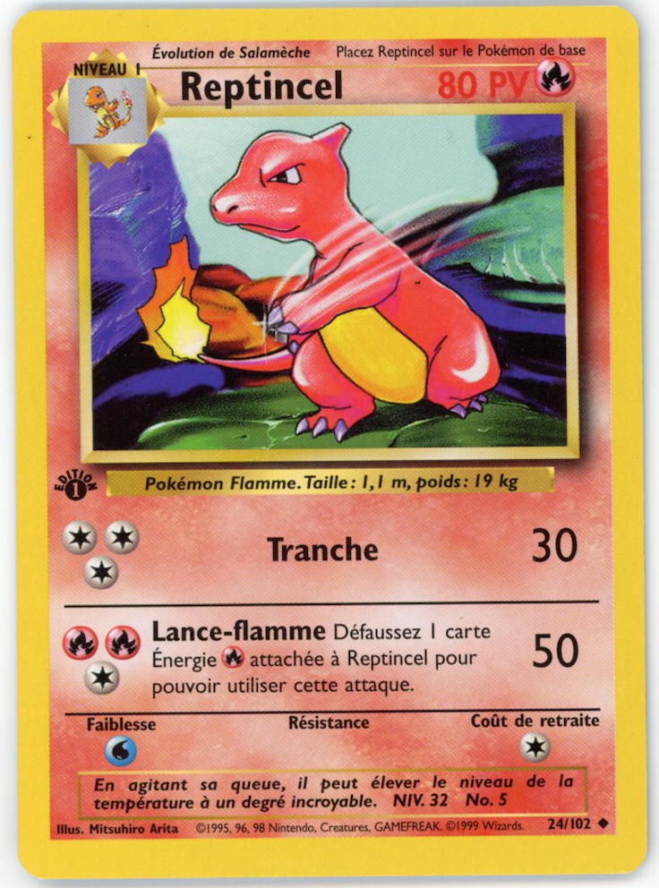 CHARMELEON 1999 Pokemon French 1st Edition Reptincel #24/102
