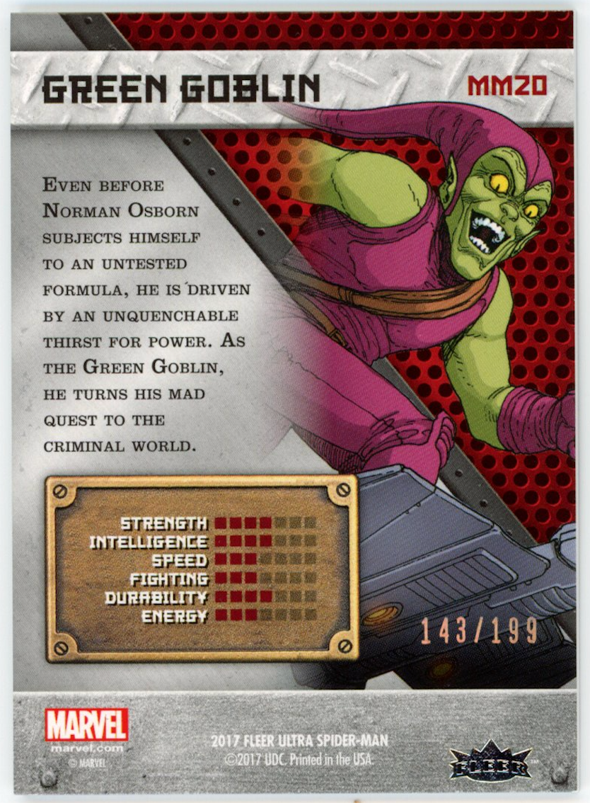GREEN GOBLIN 2017 Fleer Ultra Spider-Man Precious Metal Gems PMG /199 #MM20